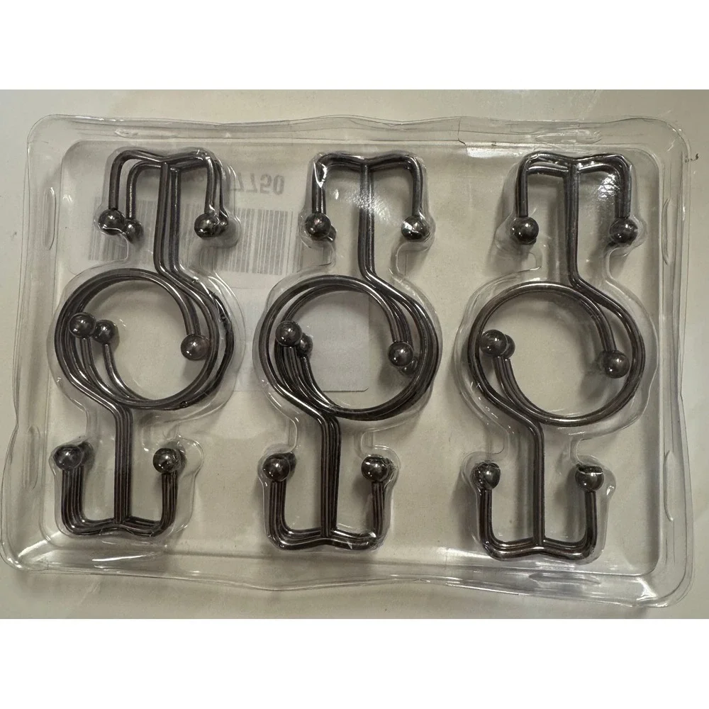 Double Shower Curtain Hooks Set of 12 Metal Roller Ball Rings Gunmetal Grey